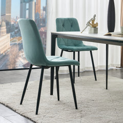 Modern Velvet Dining Chairs with Cushion Seat Back Black Coated Legs (Set of 4) - Antique Blue Green