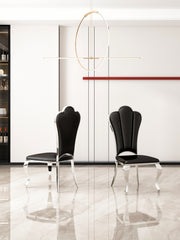 Modern Leatherette Dining Chairs with Stripe Armless Chair (Set of 2) - Black