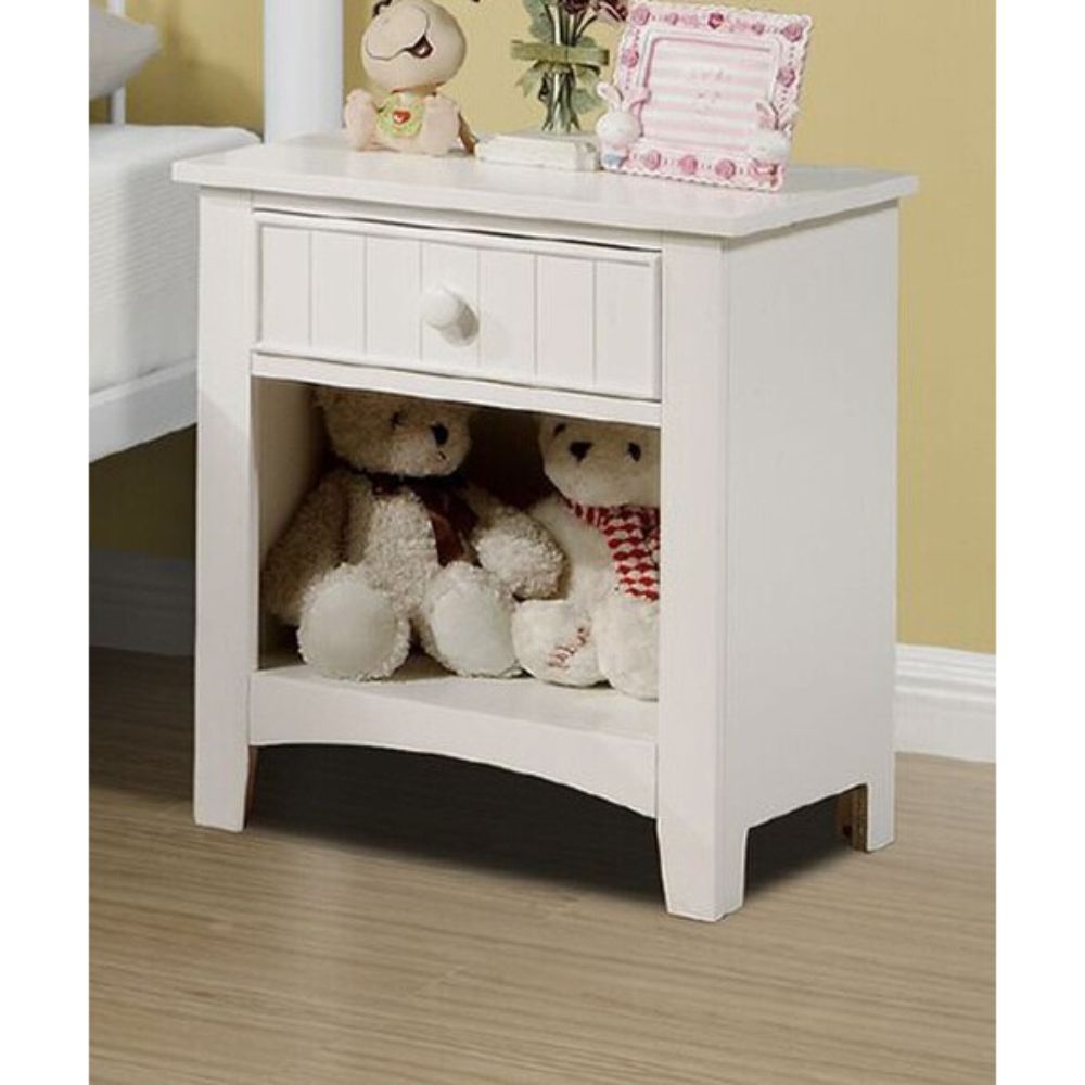 Wooden Nightstand With One Drawer White Finish
