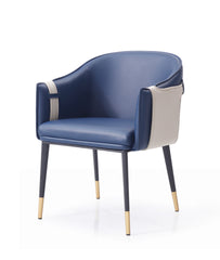 Blue & Beige Bonded Leather Dining Chair