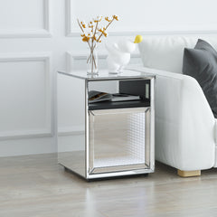 Mirrored Nightstand, LED Nightstand, Smart Bedside Table, Silver End Table (Built-in 142 Dynamic Effects and 18 Music Effects)