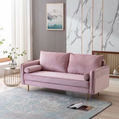 Modern Living Room Velvet Fabric Sofa Couch, Loveseat Sofa with Pocket - Pink