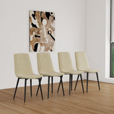 Set of 4 Modern Kitchen Dining Room Chairs, Cushion Seat and Sturdy Black Metal Legs - Beige
