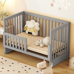Convertible Crib/Full Size Bed with Changing Table - Gray