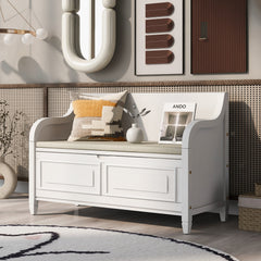 Rustic Style Storage Bench with Safety Hinge - White + Beige