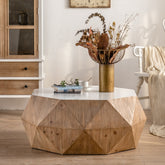 38"Three-dimensional Embossed Pattern Design American Retro Style Coffee Table - White Tabletop