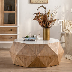 38"Three-dimensional Embossed Pattern Design American Retro Style Coffee Table - White Tabletop