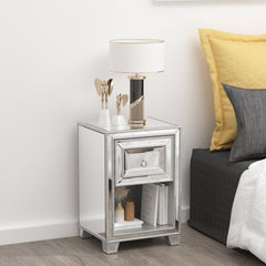 Mirrored Nightstand, Antique Painted End Table, Mini Nightstand - Silver Glass