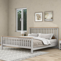 King Size Country Platform Bed with Oak Top - Grey