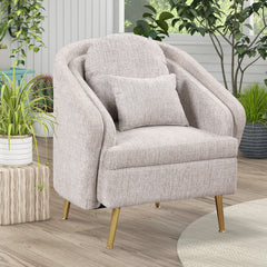 Mid-Century Accent Chair Arm Chair with Lumbar Pillow and Metal Legs - Light Grey