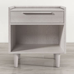 Modern Style Wood Grain One-Drawer Nightstand Side Table with Solid Wood Legs - Stone Gray