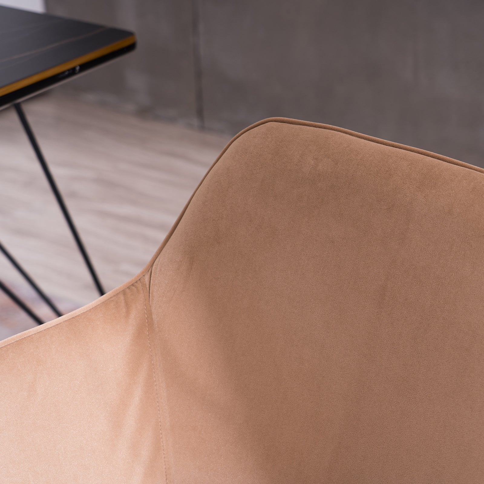 Modern Velvet Fabric Material Adjustable Height 360 revolving with Gold Metal Legs - Light Coffee