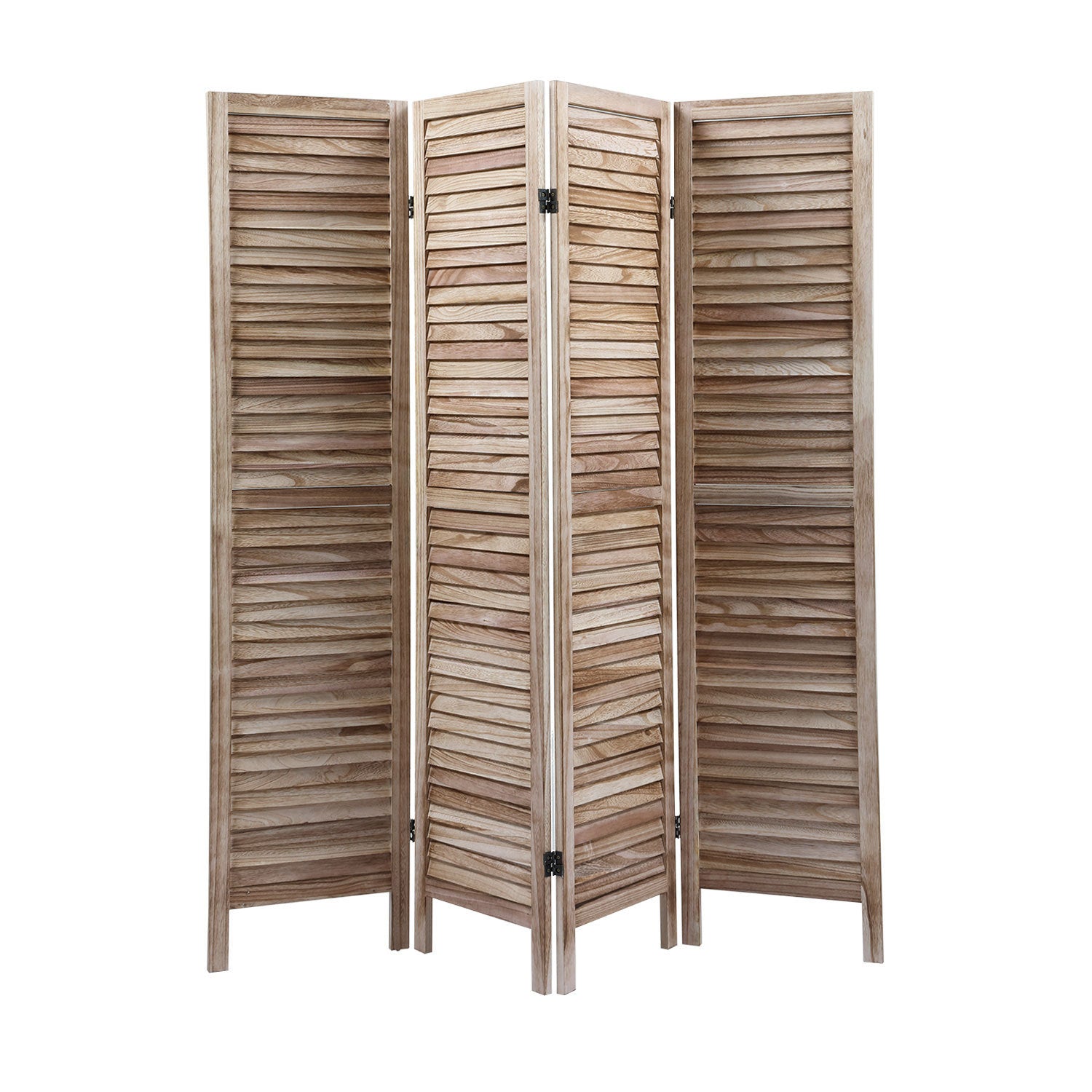 Folding Light Burn Sycamore Wood 4 Panel Room Divider