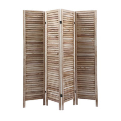 Folding Light Burn Sycamore Wood 4 Panel Room Divider