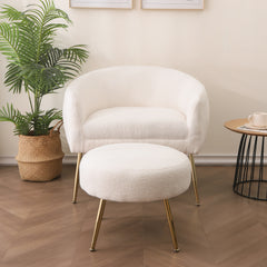 Accent Chair with Ottoman/Gold Legs - Velvet White