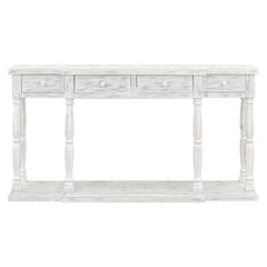 Retro Console Table for Hallway with 4 Front Facing Storage Drawers and 1 Shelf - Antique White