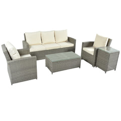 5 Piece Rattan Sectional Seating Group with Cushions and table, Patio Furniture Sets, Outdoor Wicker Sectional - Beige