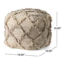 Handcrafted Boho Wool and Cotton Pouf - Gray