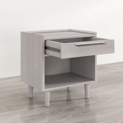 Modern Style Wood Grain One-Drawer Nightstand Side Table with Solid Wood Legs - Stone Gray