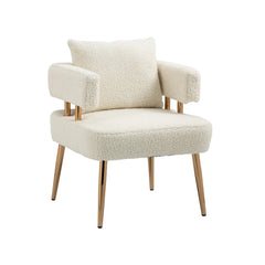 Accent Chair with Golden Feet - White Teddy