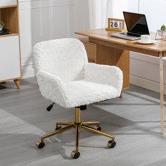 Cozy Plush Home Office Chair with Golden Metal Base Adjustable Desk Chair Swivel Office Chair,Vanity Chair - Cream