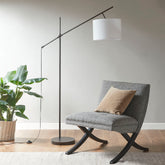 Bronze Adjustable Arched Floor Lamp with Drum Shade