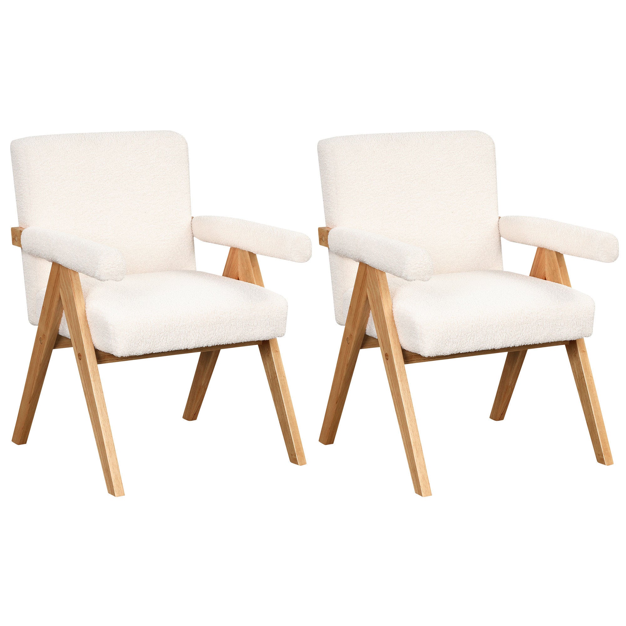 Modern Arm Chair Set with Solid Wood Frame with Arm Pads (Set of 2) - White