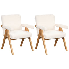 Modern Arm Chair Set with Solid Wood Frame with Arm Pads (Set of 2) - White