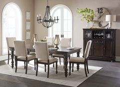 Traditional Brown Finish 7pc Dining Set Table with Leaf and 6x Side Chairs Beige
