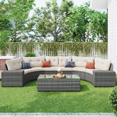 8-pieces Outdoor Wicker Curved Sofa Set All Weather PE Rattan Water-resistant and UV Protected - Beige
