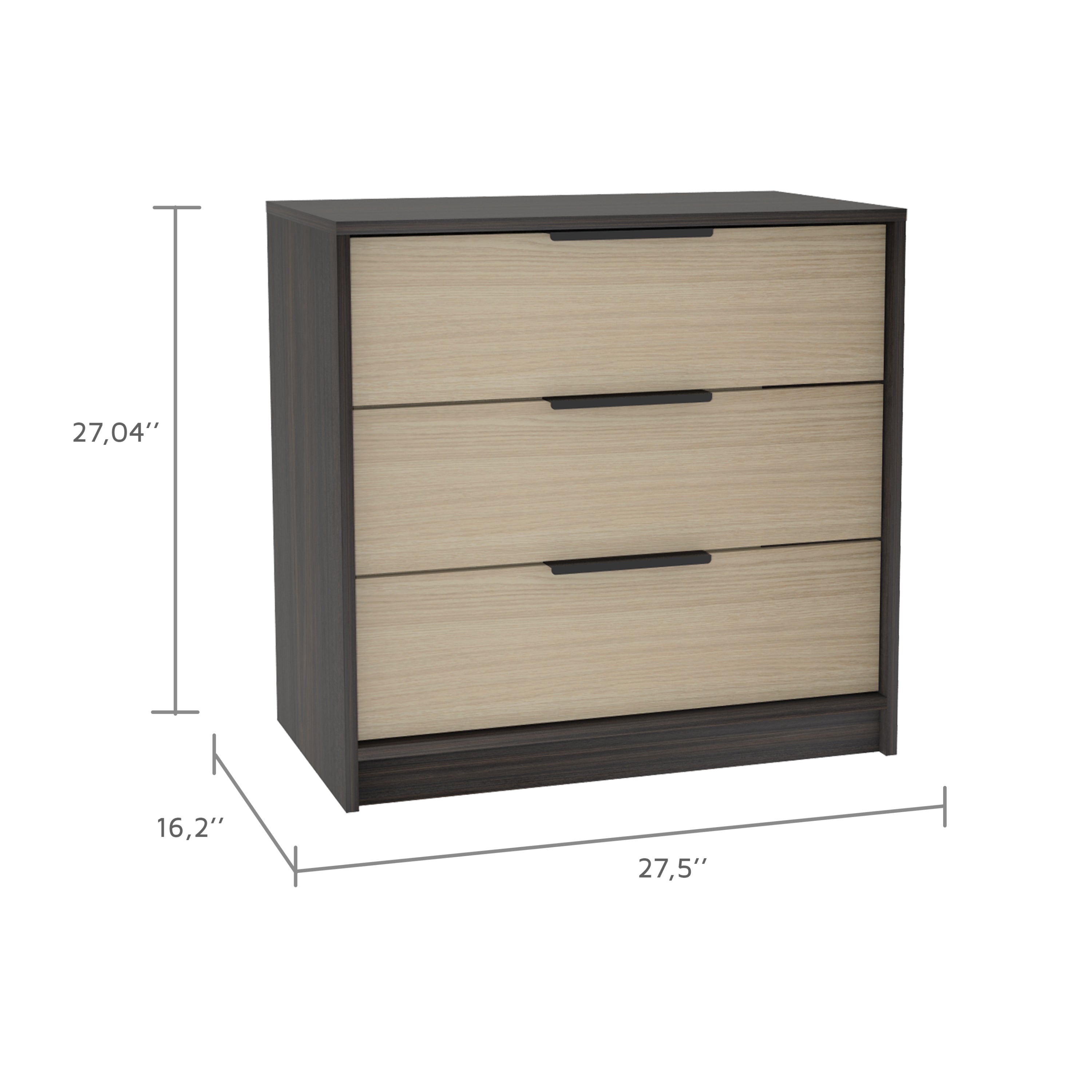 3-Drawer Rectangle Dresser - Black Wengue and Light Oak