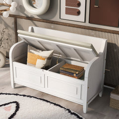 Rustic Style Storage Bench with Safety Hinge - White + Beige