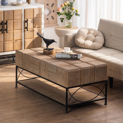 Small Grid Splicing Design Retro Square Coffee Table - Natural
