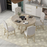 5-Piece Retro Functional Dining Set, Round Table with a 16"W Leaf and 4 Upholstered Chairs - Natural