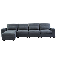 U_Style Modern Large L-Shape Feather Filled Sectional Sofa, Convertible Sofa Couch with Reversible Chaise - Dark Gray