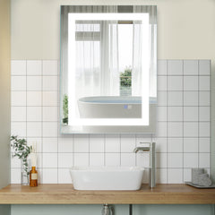 LED Lighted Bathroom Wall Mounted Mirror with High Lumen+Anti-Fog Separately Control+Dimmer Function