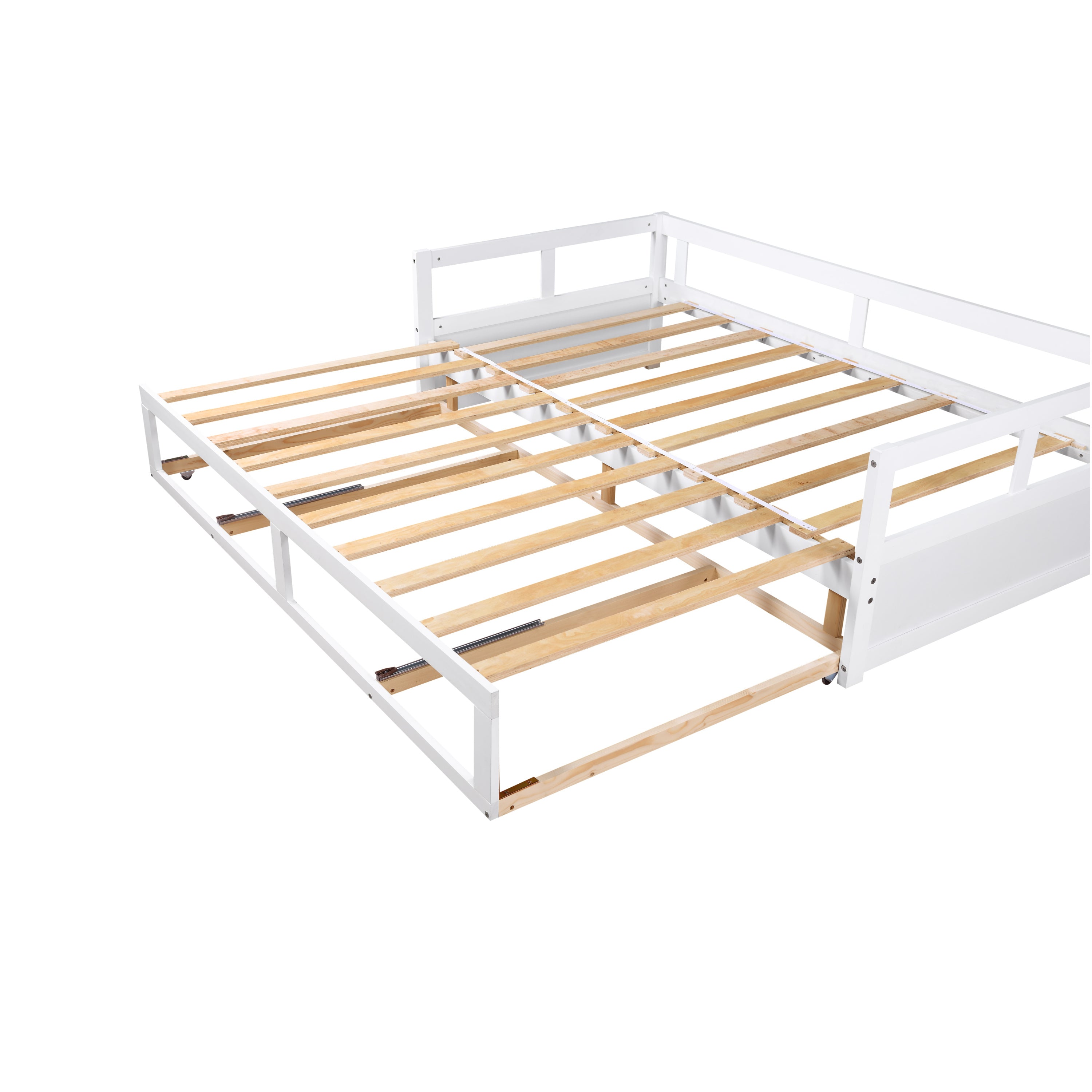 Extendable  Daybed with Trundle Bed and Two Storage Drawers - White