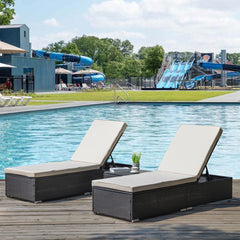 Outdoor 3 Piece Wicker Patio Lounge Set, Adjustable chair Set of 2 with Coffee Table