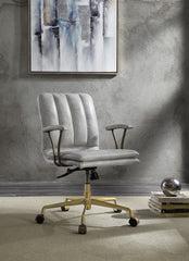 Vintage Office Chair, Top Grain Leather & Gold - White