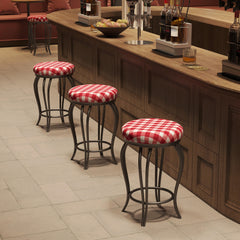Set of 2 French Style Bar Stools, 25.5" Bar Chairs, Country Style Industrial with Footrest - Red
