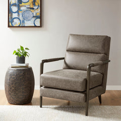 Faux Leather Channel Accent Armchair - Brown
