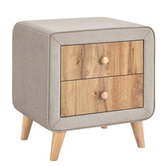 Upholstered Wooden Nightstand with 2 Drawers - Beige