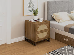 LINO Walnut Rattan Nightstand (Set of 2)