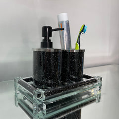 Ambrose Exquisite 3 Piece Soap Dispenser and Toothbrush Holder with Tray - Black