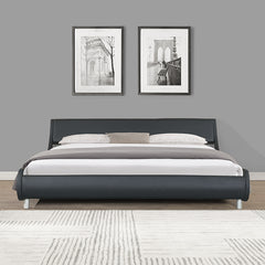 King Size Faux Leather Upholstered Platform Bed Frame, Curve Design, Wood Slat Support, No Box Spring Needed - Black