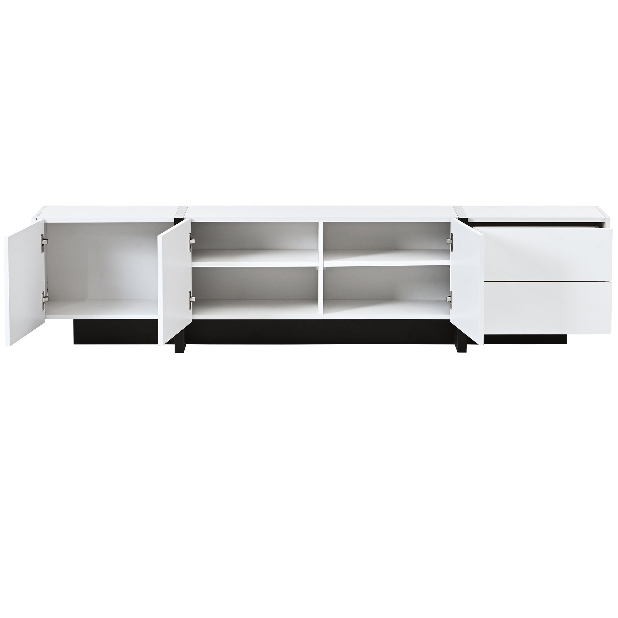 Contemporary Design TV Stand for TVs Up to 80” with High Gloss UV Surface - White & Black