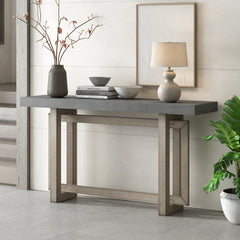 Contemporary Console Table with Industrial-inspired Concrete Wood Top, Extra Long Entryway Table for Entryway - Gray