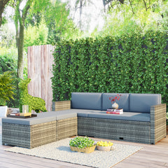 MAICOSY 4pc Rattan Patio Backyard Furniture Sofa Stool Retractable Table