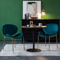 Modern Velvet Dining Chair with Golden Legs (Set of 2) - Green