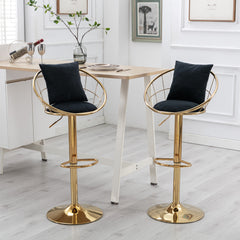 Bar Chair Pure Gold Plated Adjustable Height (Set of 2) - Black Velvet